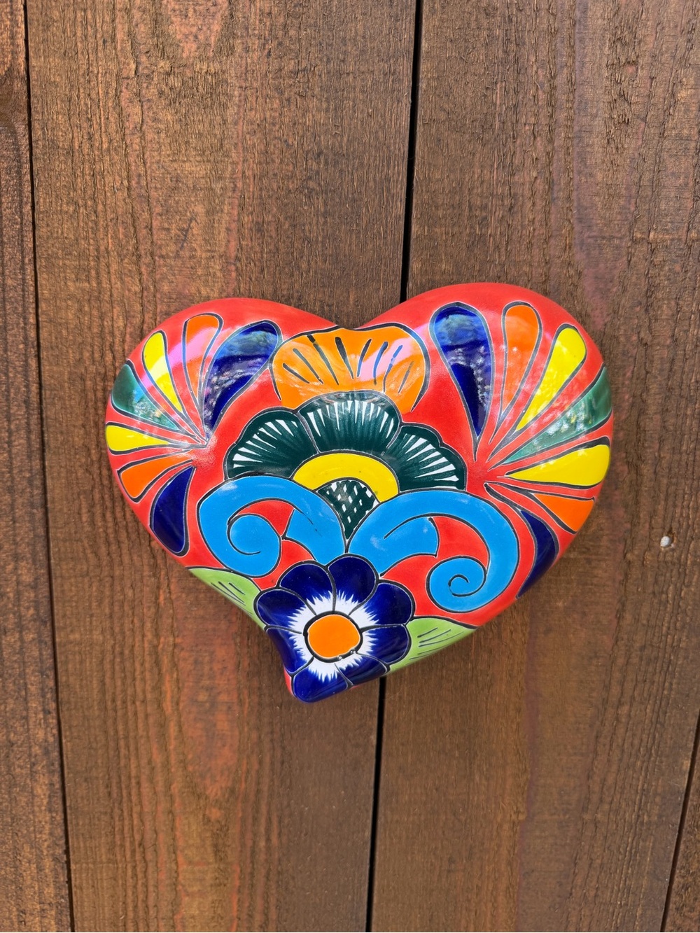 Hand-Painted Talavera Red Heart Wall Art Decor